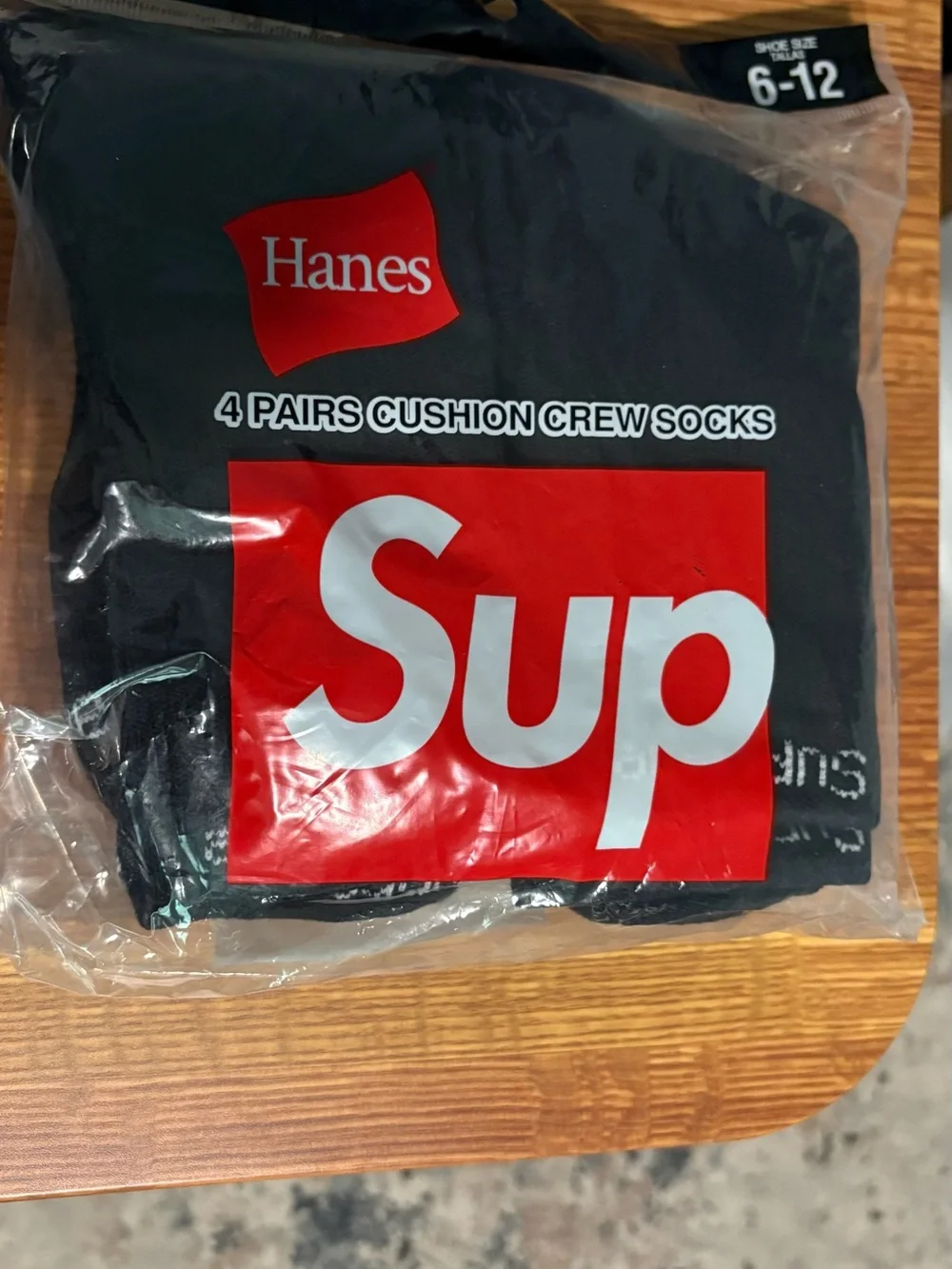 Supreme x Hanes Black Crew Socks with Red Logo Pack